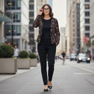 Ann Taylor Black and Brown Leaf Pattern Button Down Cardigan NWT Size M